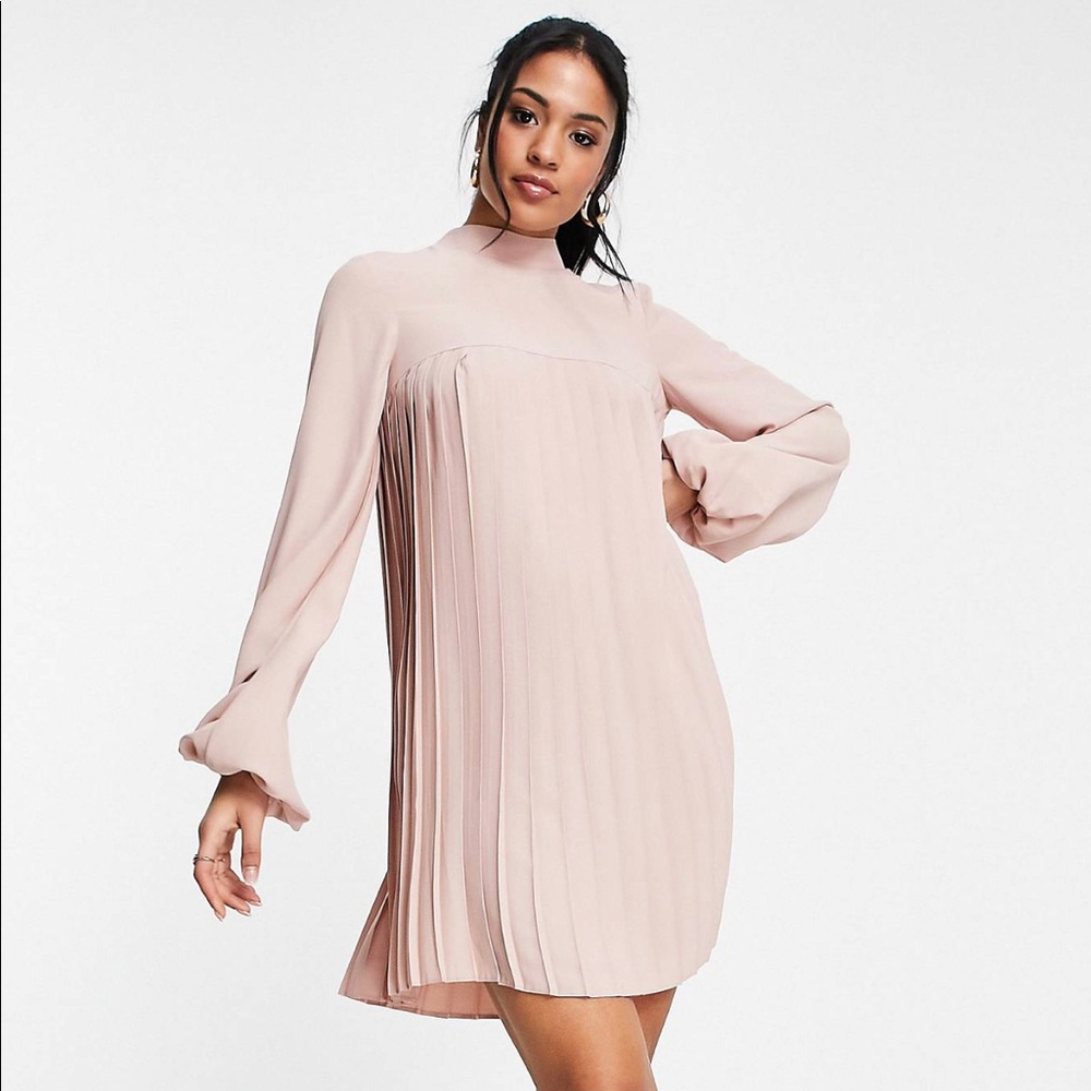 ASOS DESIGN high neck pleated trapeze dress